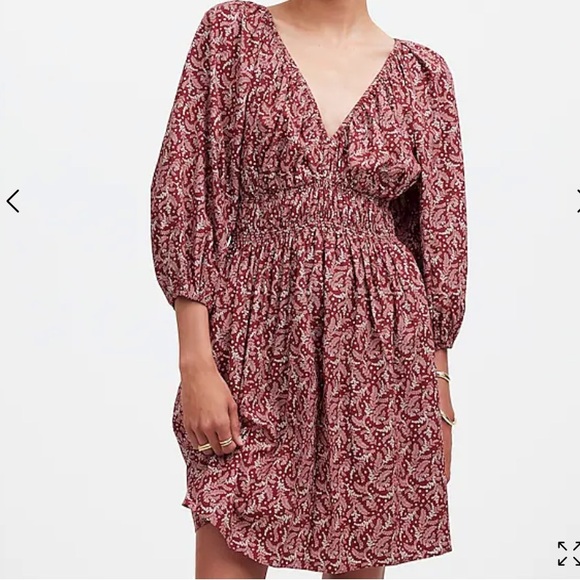 Puff-Sleeve V-Neck Mini Dress in Paisley Floral - Picture 3 of 8